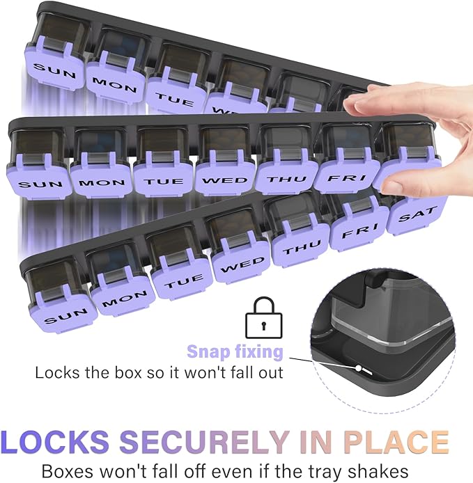 2-Pack Extra Large Weekly Pill Organizer - XL Vitamin Holder with 7 Detachable Compartments, Portable Medicine Pill Organizer for Supplements, Daily Pill Case for Home and Travel