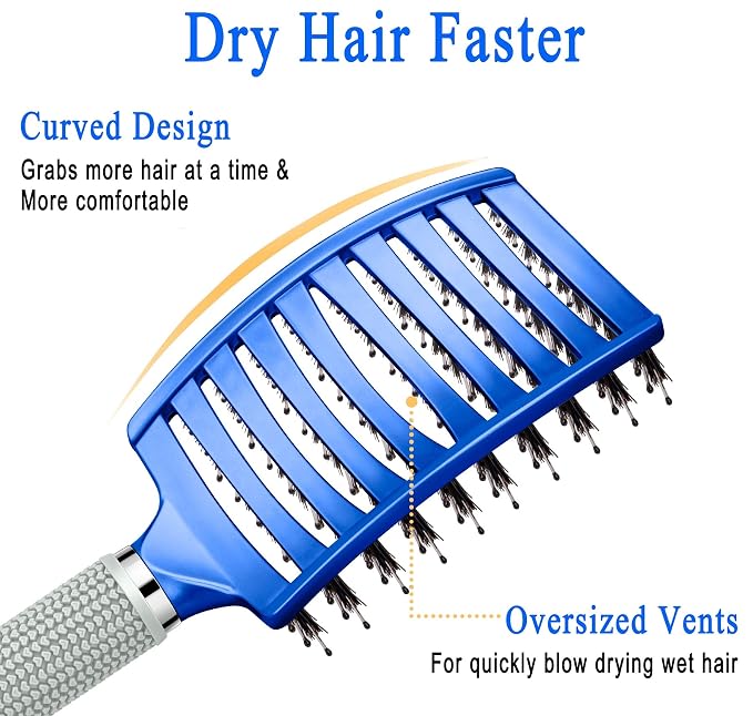 Detangling Brush for Women & Kids, Wet & Dry Hair, All Hair Types | Less pulling & breakage, Boar bristles tame frizz & add shine, Vents for faster blow-drying, Lightweight 4 oz, Non-slip grip