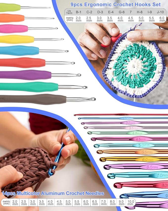 Aeelike Crochet Kit for Beginners Adults Kid, Complete Crochet Kits, Pink | Crochet Kit for Beginners Young and Old, All-inclusive Kit with Crochet Hooks 655 Yards Yarn Instruction Knit Bag, Ideal Gift