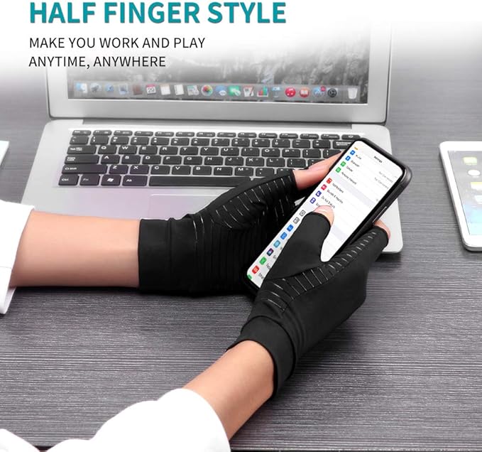 Copper Arthritis Gloves for Women Men, Fingerless Breathable & Moisture Wicking Arthritis Compression Gloves for Computer Typing and Dailywork of Hands joint Support (Large)