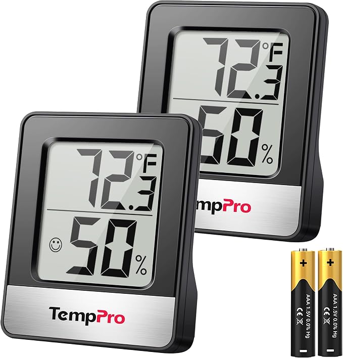 TempPro TempAir Black 2 Pack Digital Hygrometer Indoor Thermometer | Humidity Meter Room Thermometer with Temperature and Humidity Monitor Mini Hygrometer Black Weather Station