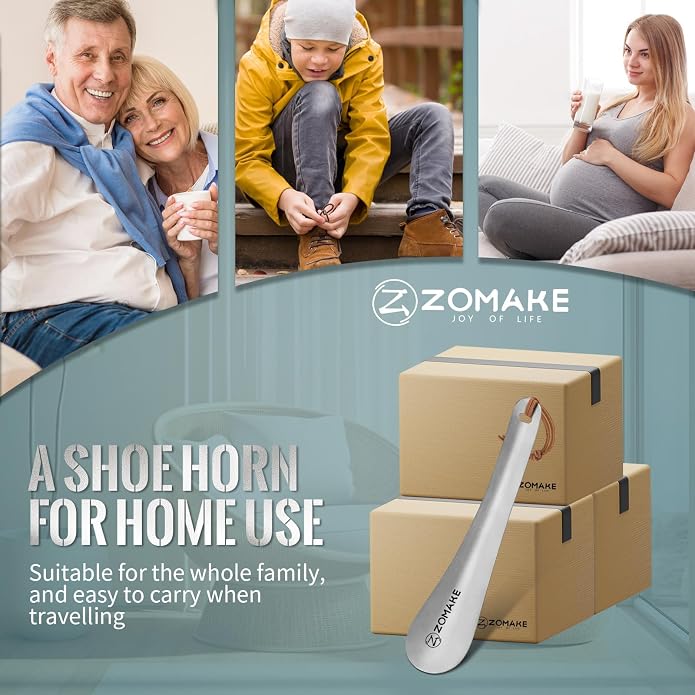 ZOMAKE Metal Shoe Horn, Small Travel Shoehorn for Men Women Kids, 5.9''/7.3''/7.5'' Portable Shoe Spoon Helper