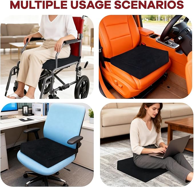 Wedge Wheelchair Seat Cushion Velvet and High Density Foam Wheelchair Cushions with Adjustable Elastic Strap 16 * 18 * 2-4 Inch Chair Support for Wheelchair Office Car