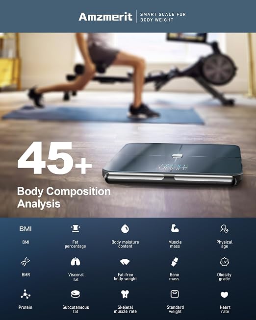 Smart Scale for Body Weight, 8-Electrode Larger Platform Digital Scale for Weight Fat BMI 50 Body Composition Measurement, Bluetooth & Wi-Fi Digital Bathroom Scale, Rechargeable, Dark Blue
