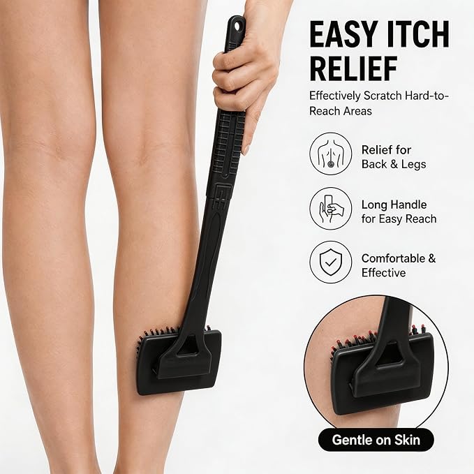 Back Scratcher Extendable Black Folding Handle for Men Women | Long reach folding handle with soft bristles for back shoulders legs and everyday personal care use at home or travel