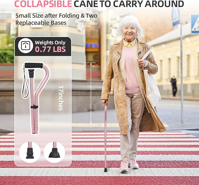 BeneCane Walking Cane for Men & Women Adjustable Cane with Offset Soft Cushioned Handle -Portable Lightweight Sturdy Mobility Walker Aid for Elderly, Seniors Collapsible Cane