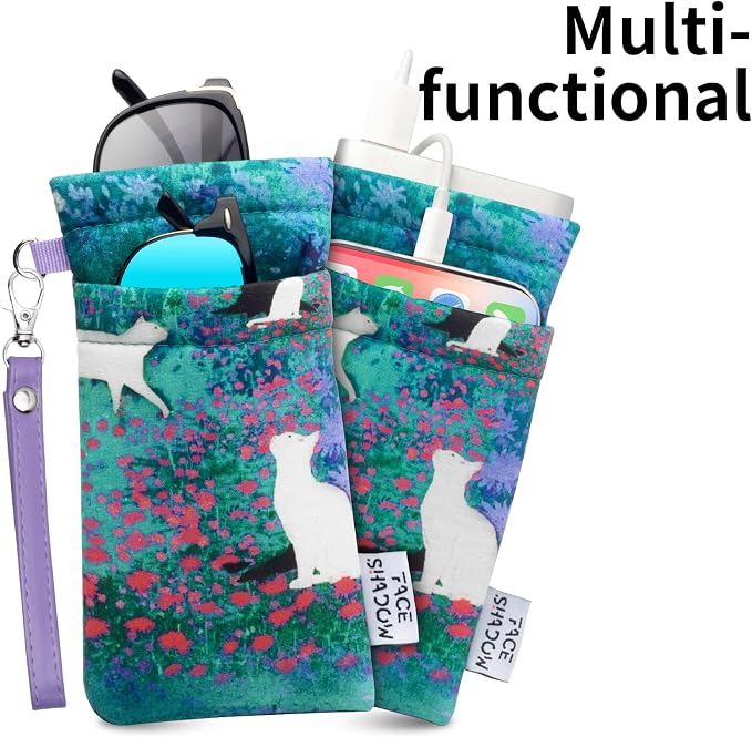 Face Shadow Double Glasses Case Soft Eyeglass Case For Women Men Squeeze Top Sunglasses Case With Cleaning Cloth