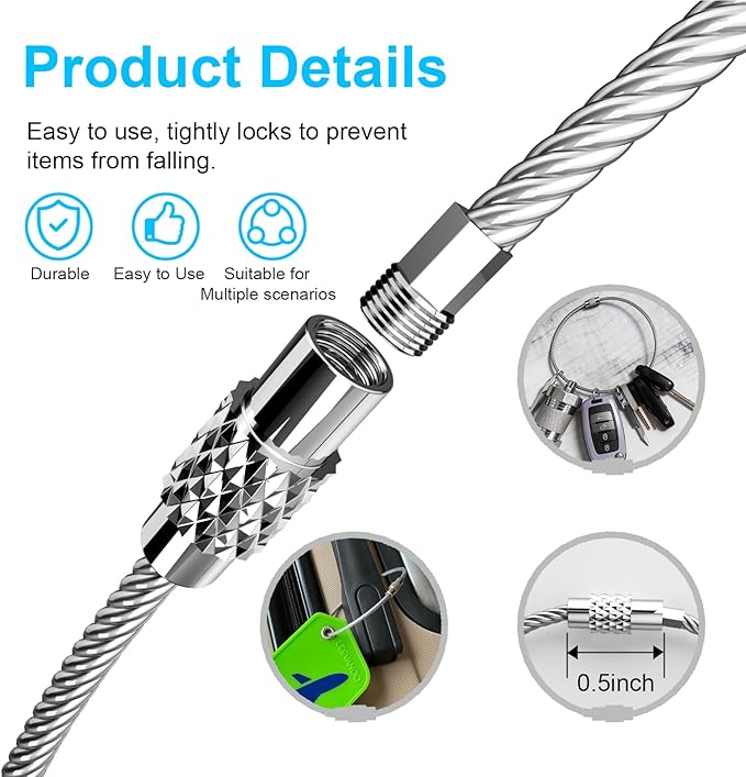 15 Pack 6 Inch Stainless Steel Wire Keychain Cables with Plastic Sleeve, Heavy Duty Wire Key Rings Loops for Luggage Tags ID Tag Keepers Keys Kitchen Utensils Duster