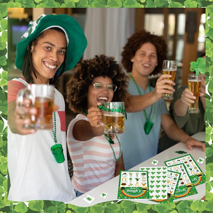 St Patrick's Day Bingo Games Cards, 24 Players St Patrick's Day Party Bingo Games Irish Shamrock Bingo Cards for Saint Patrick's Day Family School Classroom Activities