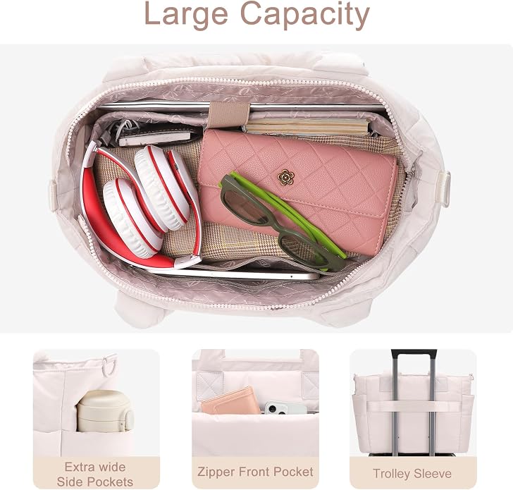 Puffer Tote Bag for Women Quilted Nurse Bag Lightweight Work Bag for Teacher Travel Handbag with Multiple Pockets
