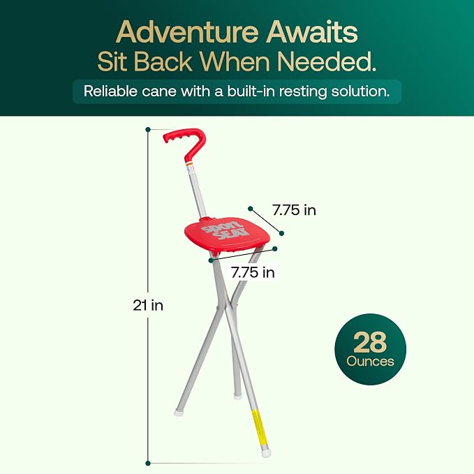 Sport Seat from Alex Orthopedic Walking Cane with Portable Seat for Sitting Anywhere - Ultra Light Support, Sitting and Travel for Seniors and Adults - Made in USA
