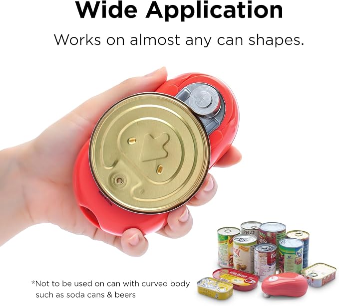 Kitchen Mama One Touch Electric Can Opener, Red | Opens with One Button Press, Auto-Stop, Smooth Edge, Cordless, Battery Operated