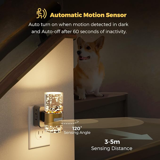 L LOHAS LED Motion Sensor Night Light,Dimmable Night Lights Plug into Wall | 3000K Night-Lights with 0-100 LM Adjustable, Acrylic Bubble Plug in Nightlight for Bathroom Hallway Nursery