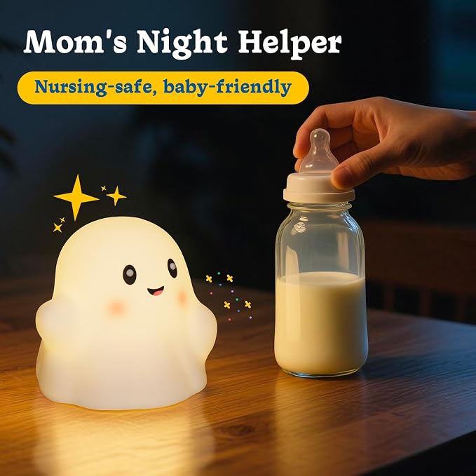Rechargeable Night Light for Kids - Silicone Lamp with Touch Sensor for Kids Room - LED Squishy Night Light for Baby Nursery with 19 Interactive Sounds/3 Light Modes/30-Min Timer