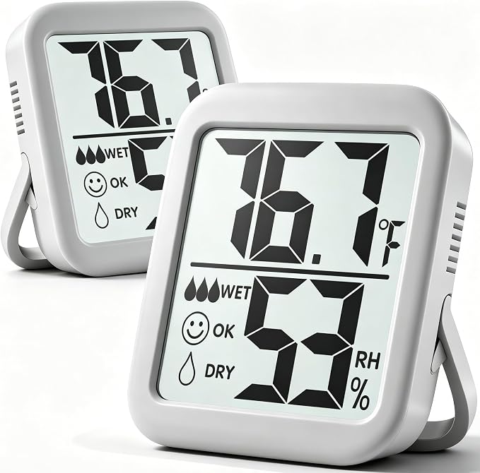 2 Pack Room Thermometer Indoor Hygrometer | Monitor Temperature & Humidity, Accurate, Fast Read, Easy To View, Magnetic/Kickstand/Hanging, ℉/℃, w/ Battery, Compact