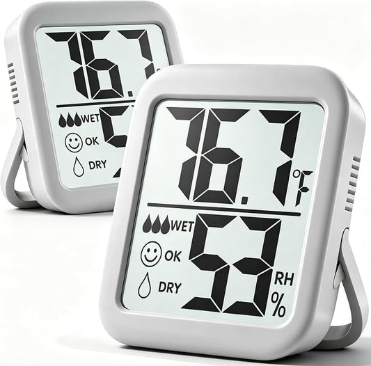 2 Pack Room Thermometer Indoor Hygrometer | Monitor Temperature & Humidity, Accurate, Fast Read, Easy To View, Magnetic/Kickstand/Hanging, ℉/℃, w/ Battery, Compact