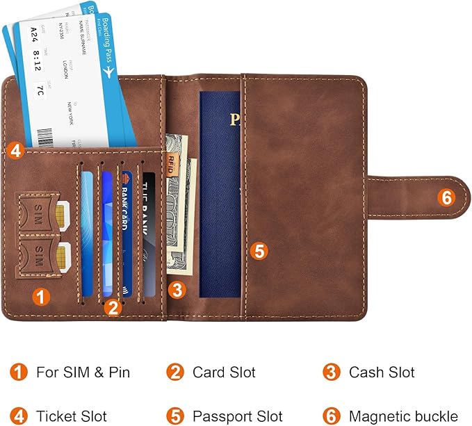Eoehro Passport Holder for Travel Essentials, Passport Wallet Cover Case for Travel Must Haves Accessories,Passport Book Holders for Women and Men(brown)