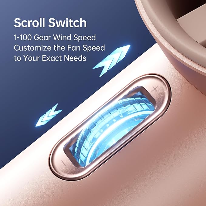 JISULIFE Handheld Fan Pro1S - Next-Gen Airflow: Up to 12H Runtime | Pearlescent ABS-Elegant Strength,1-100 Speed Scroll Wheel,3600mAh-Portable Fan for Travel, Gifts for Women Men(Iceberry Pink)