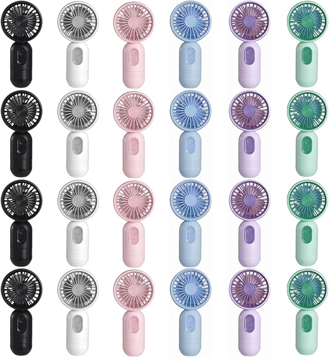 JODNO Mini Portable Fan 24 Pack, Cute Handheld Battery Operated Lightweight Small Personal Fans with 3 Speeds and USB Rechargeable Eyelash Fan for Women Men Office Outdoor Travel Camping