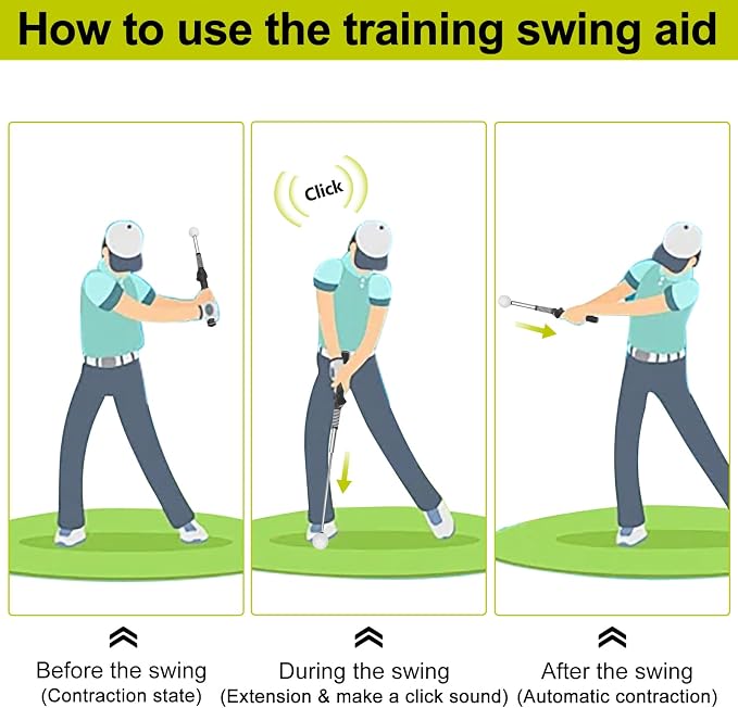Retractable Golf Swing Aid for Golf Speed Training, Rhythm Click Golf Swing Trainer for Indoor Golf Practice & Outdoor Warm Up, Golf Grip Trainer for Improving Hitting Strength & Tempo | Retractable Golf Swing Aid