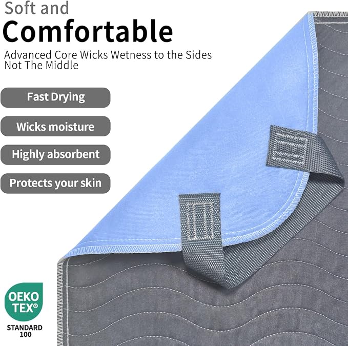 Accompagner Positioning Bed Pads Washable Waterproof, with 6 Reinforced Handles, Ultra-Absorbent, for Lifting, Turning, Transfering, Elderly and Incontinence Patients (Dark Gray, 36"x54" - Pack of 4)