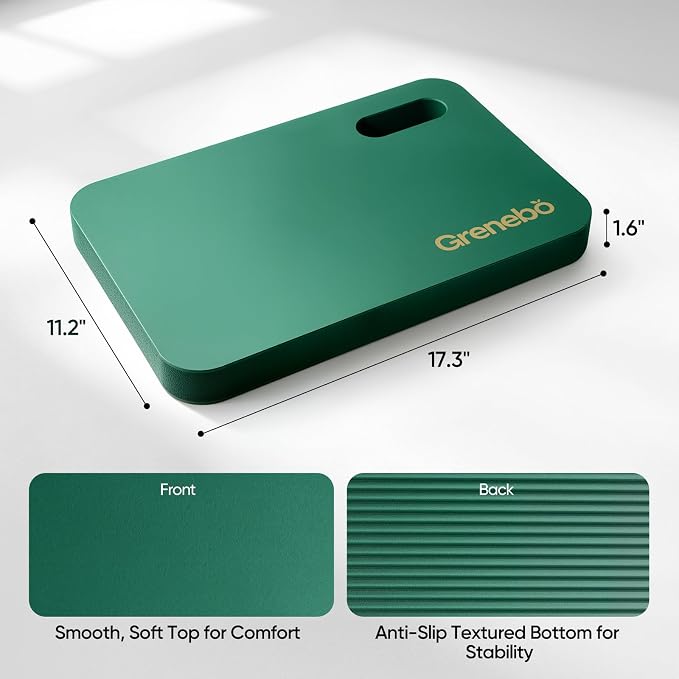 Grenebo 2-Pack Kneeling Pads, Extra Thick NBR, 17.3 x 11 x 1.6 in, Green | Soft NBR Foam Cushion for gardening kneeling pad use, Knee pad support for Gardening, Baby Bathing, Exercise and Work