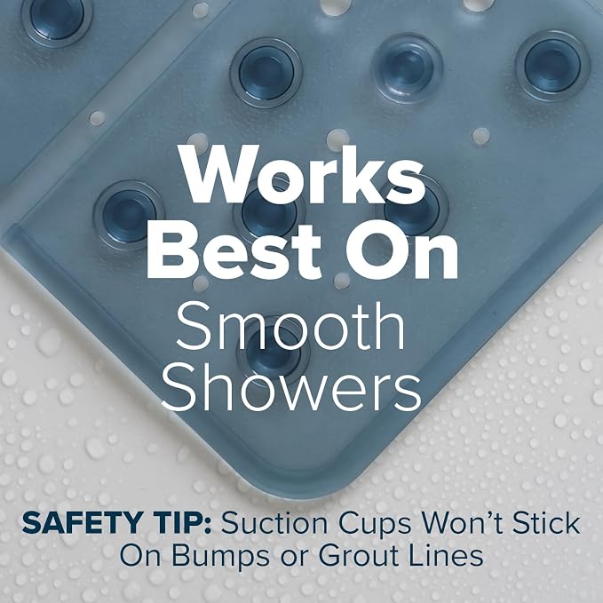 SlipX Solutions 27" Oversize Square Shower Mat, Non-Slip Mat for Elderly & Kids, 100+ Power Grip Suction Cups for Smooth Surfaces, Machine Washable, Dusty Blue
