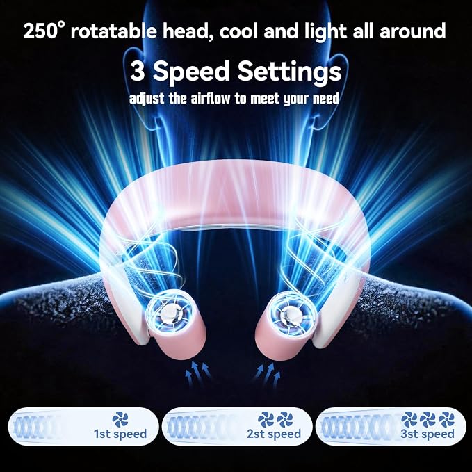 VAVOFO Portable Neck Fan with Book Light, Hands Free Wearable Cooling Fan | 6000mAh Rechargeable, 3 Speeds, 250° Adjustable, Ideal Gift for Reading, Travel, Office, Hiking, Fishing & Sports