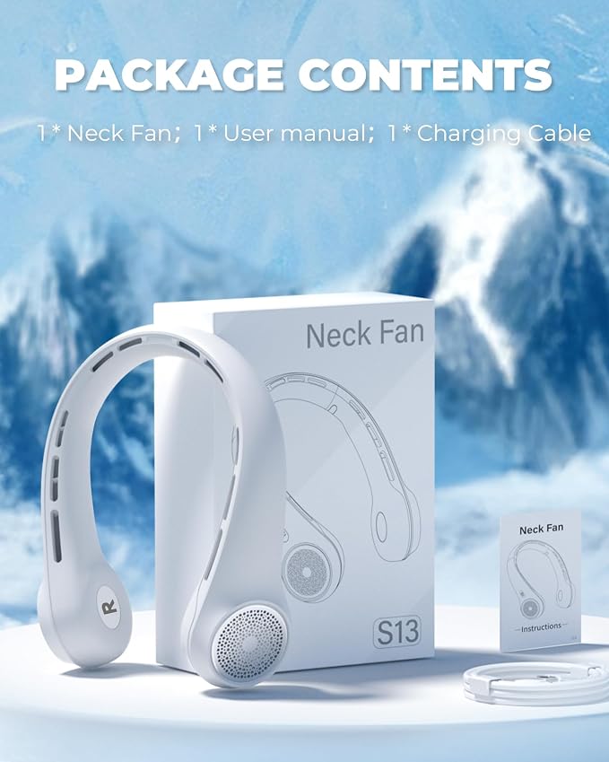 Neck Fan with 4000mAh Rechargeable Battery & LED Display, Portable Personal Cooler for Women/Men, 3-Speed Bladeless 360° Cooling Fans, Stylish Gift for Gym/Travel/Office, White