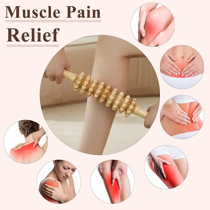 Wood Massage Roller Muscle Roller Cellulite Massage Tool Fascia Blaster Lymphatic Drainage Massager Wood Therapy Massage Tools for Deep Tissue Muscle Relief Recovery(9-Wheel)