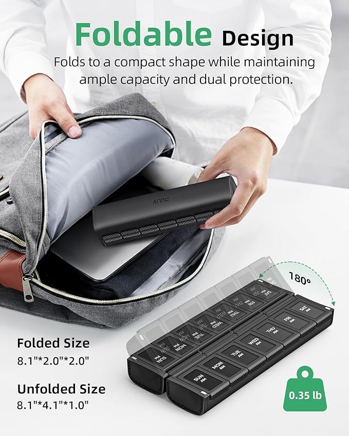 PULIV Weekly Pill Organizer 2 Times a Day with Magnetic Foldable Design for Dual Protection, Large AM PM Pill Box Case for Travel, Compact Medication Organizer for Vitamins, Fish Oils and Supplements