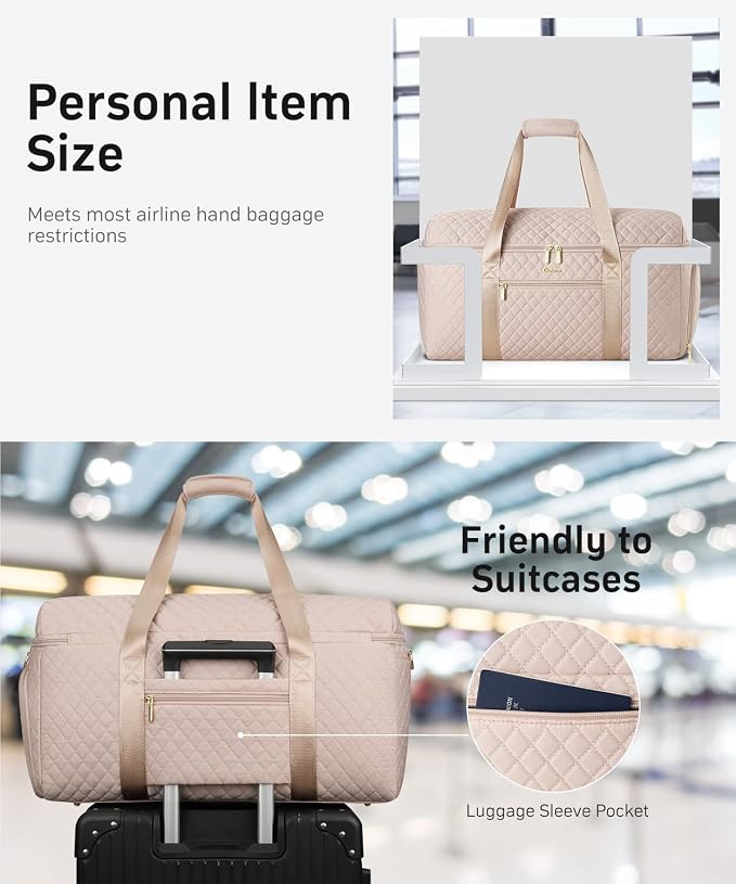 Weekender Bags for Women, Wide Open Large Travel Duffle Bag with Shoe Compartment, Overnight Carry on Bag Personal Item Travel Bag with Wet Pocket (Nude)