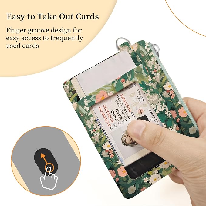 Hancynir Black Cat Floral Slim Wallet Women Credit Card Holder, Small RFID | Zipper Pocket Wallet, Thin Travel Coin Purse, PU Leather, Minimalist Card Case, 6 Card Slots, ID Window, Ladies Women Gifts