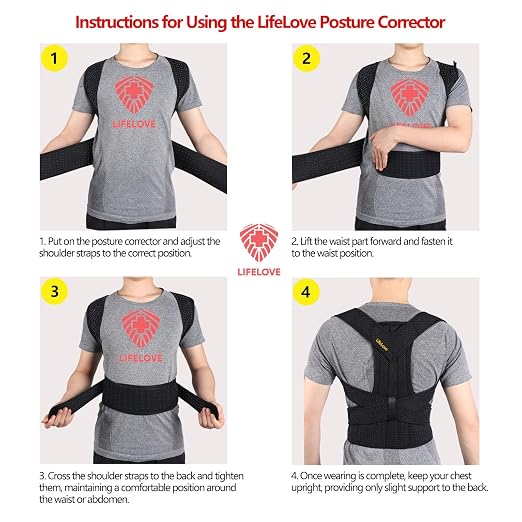 LifeLove Adjustable Posture Support Brace for Upper Back & Shoulders, Fits Height Under 200cm & Waist Under 120cm (Shoulder 105cm, Waist 115cm, Back 40cm), One Size (Black Blue, One Size Fits Most)