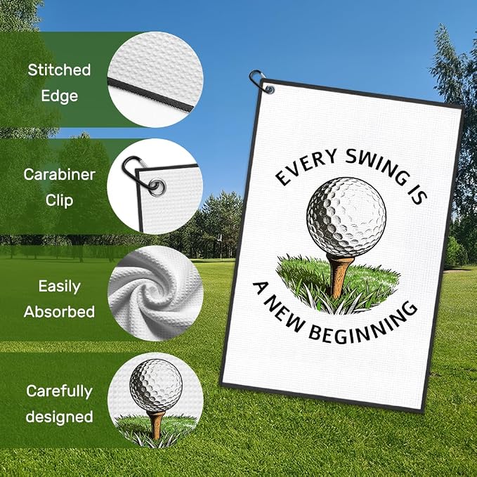 Every Swing is A New Beginning Golf Towel with Clip, Funny Golf Bag Accessories for Men, Golfing Accessories for Women, Christmas Birthday Gifts for Golfer, Golfing Gifts for Sport Lover Friend