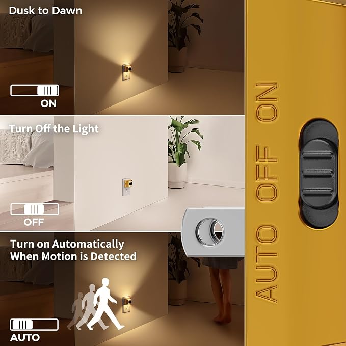 Motion Sensor Night Light, Night Lights Plug into Wall, 3000K | 3 Mode Plug-in Night Light with Motion Sensor, Dusk to Dawn, for Bedroom, Bathroom, Hallway, 4 Packs