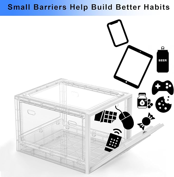 Combo & Timed Lock Box Clear Plastic Medication Lock Box With Combination Lock, Locking Snack Container For Fridge/Refrigerator, Tablet, Cell Phone Locker Time Safe(Clear Timer)