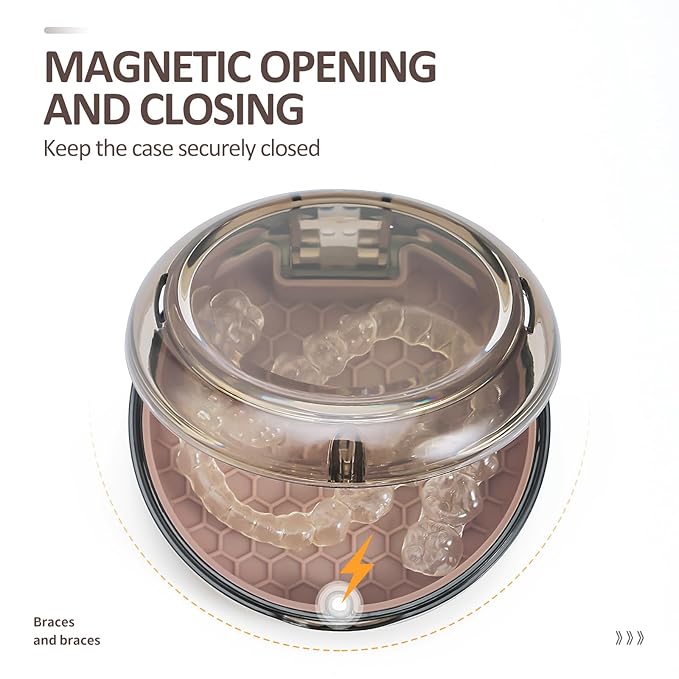 Retainer Case with Lanyard Slim Aligner Case with Vent Holes Retainer Removal Tool and Brush Compatible with Night Guard(Clear Brown with Lanyard)