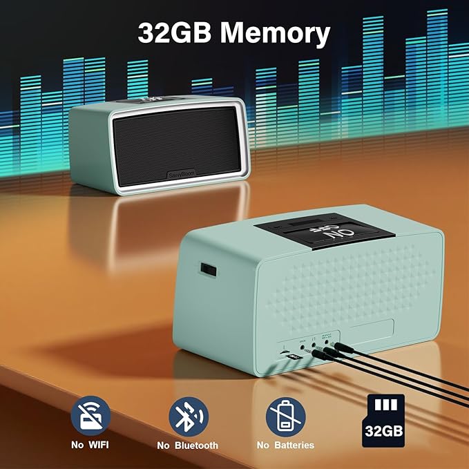 Simple Music Player for Seniors, Audiobook Player Easy to Use with Large Button for Elderly with Dementia, Blind, Alzheimer's, No Need WiFi/Bluetooth, with 32GB TF Card, Cyan