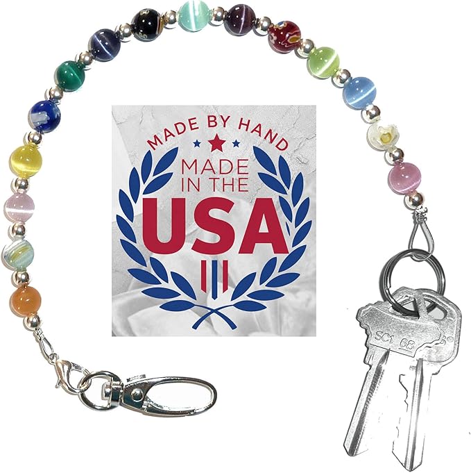 Hidden Hollow Beads Key Keeper, Finder Chain 12" Women's Hand Beaded USA Purse Handbag Holder Wallet Organizer Accessory Gift