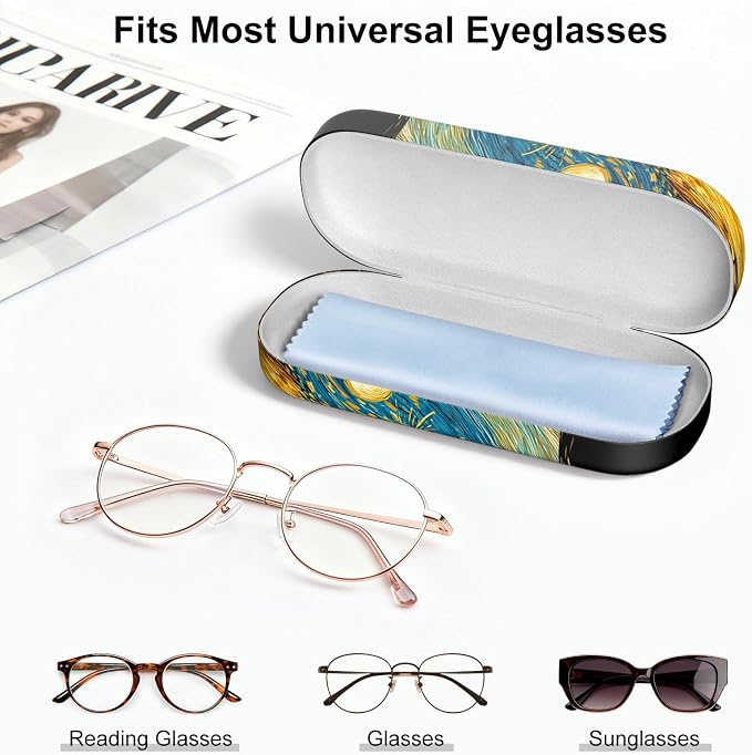 Hard Shell Leather Sunglasses Case,Classic Fashionable Cute Large Glasses Case for Women Men,Sunglass Eyeglasses