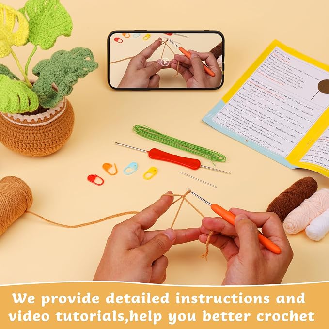 kgxulr Crochet Kit, Monstera Leaves Knitting Kit, Crochet Kit for Beginners | Crochet Kit for Beginners, Crochet Flower Kit, Beginner Crochet Kit for Adults with Step-by-Step Video Tutorials