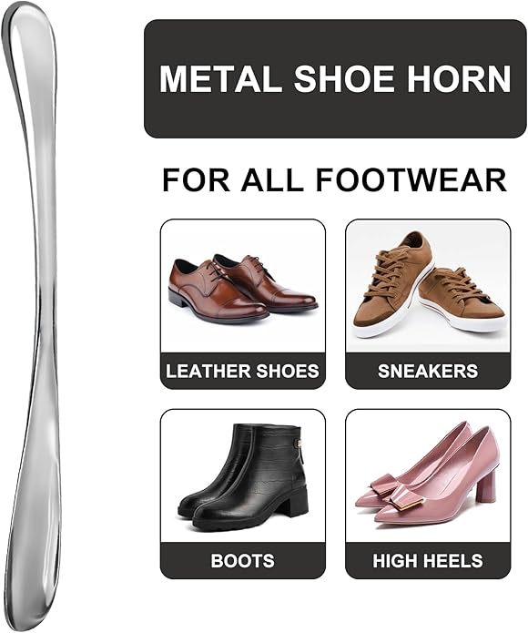 Earl Diamond Metal Shoe Horn Long Handle For Seniors, Women Men Kids Pregnancy 13 Inches Long Boot Horn, Shoe Spoon - Silver