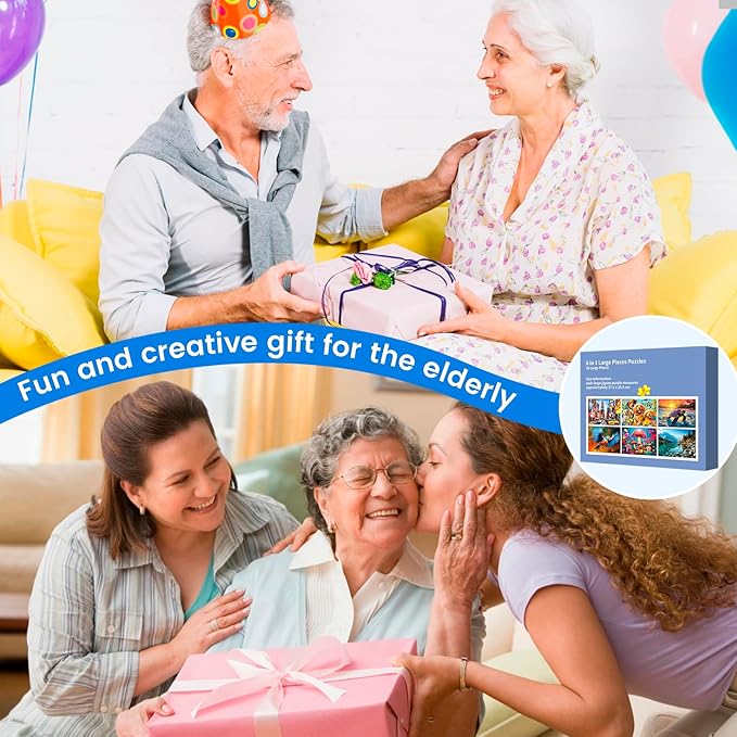 36 Large Piece Puzzles for Seniors 6 Pack,Dementia Puzzles Turtle Dog Bird Mushroom Beach Lake Jigsaw Puzzle Dementia Alzheimer's Products and Activities for Seniors Elderly Adult