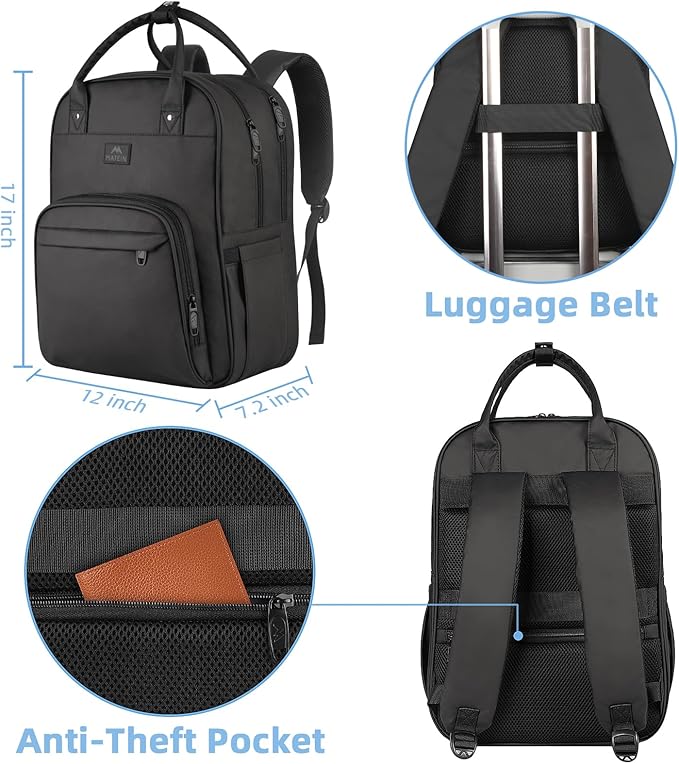 MATEIN Nurse Backpack, Nursing Medical Bag for Women Fits 15.6 Inch Laptop | Home Health Clinical Bag with Removable Organizer, Nurse Essentials, Nurse Work Backpack, Commute, Travel, Black