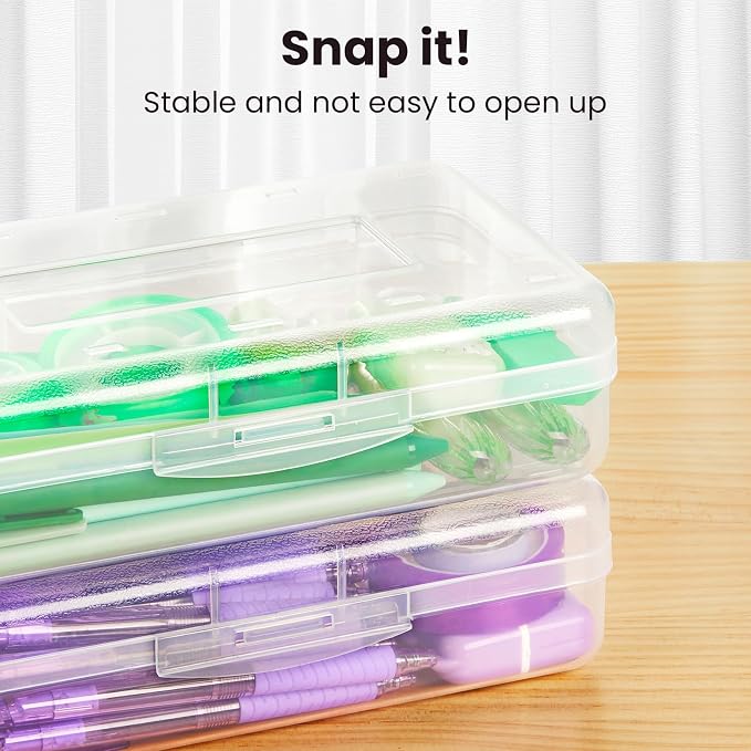 Sooez 6 Pack Pencil Box, Hard Pencil Boxes for School Supplies Bulk, Large Plastic Pencil Case with Lid, Clear Pencil Container, Stackable School Crayon Boxes Bulk for Kids