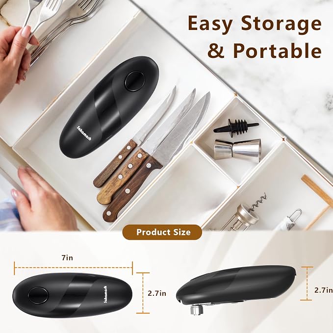 SAKAMOSH Electric Can Opener Smooth Edge | Seniors-friendly One-Touch Operation, Safe & Smooth Edges, Fits Most Cans, Ideal Kitchen Gift, Battery Operated, Black