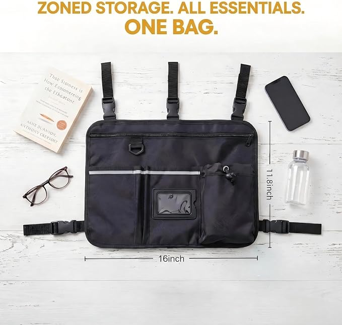 Walker Accessories Bag, Cup Holder & Waterproof Storage for Seniors | Foldable