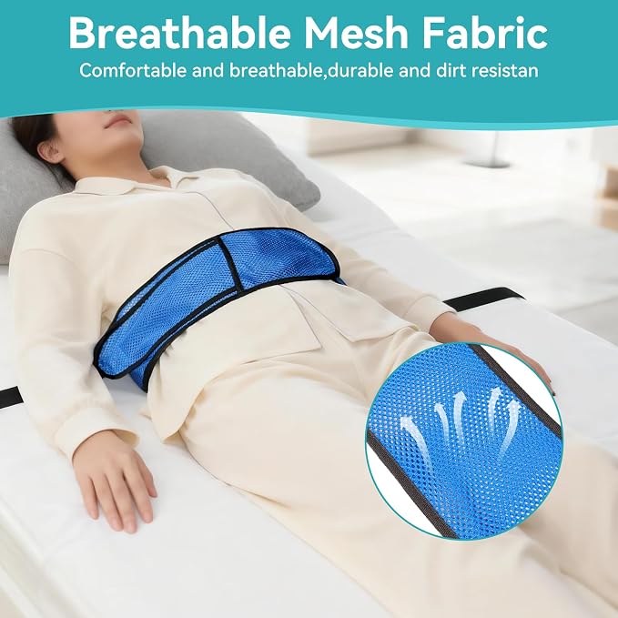 Medical Bed Restraint Strap for Elderly, Anti-Fall Waist Belt for Elderly, Adjustable Wheelchair Seat Safety Belt,Medical Bed Safety Assist, Mesh Style Navy Blue