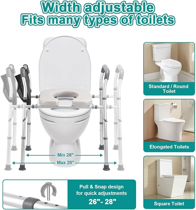 Raised Toilet Seat with Handles, Raised Toilet Seat for Seniors,Fits Most Toilets,Easy Installation for Medical,Elderly and Disabled,Raised Toilet Seat 350lbs Capacity,Elevated Toilet Seat